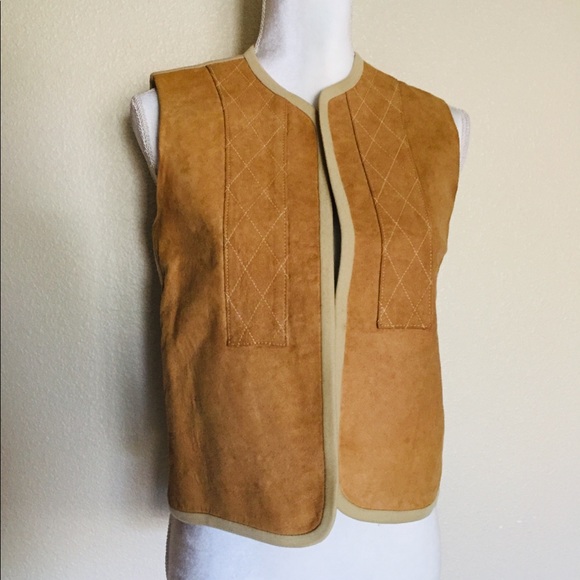 Vintage Jackets & Blazers - Hippy 70’s Vintage Tan Leather Diamond Sewn Vest